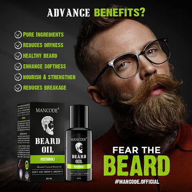 Mancode Beard Growth Oil for Men - 60ml More Beard Growth, With Patchouli Natural Oils including Vitamin E, Nourishment & Strengthening, No Harmful Chemicals